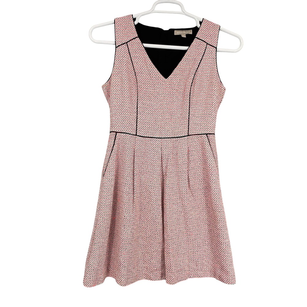 Banana Republic Pink Black Textured V-Neck Fit Flare Dress Pockets Womens 0 - Picture 2 of 13